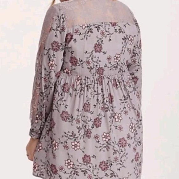 Torrid Floral Lace Blouse - Gray and Pink - Picture 3 of 15